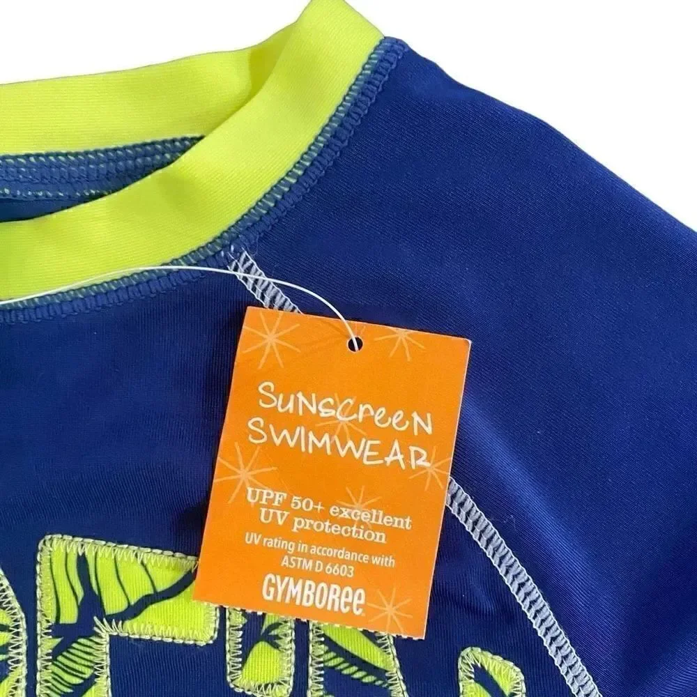 Gymboree NEW Medium 7/8 Rash Gaurd swim top boys 50 spf short sleeve surf blue